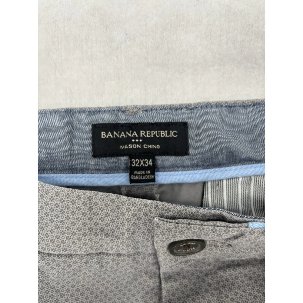 Banana Republic Mason Chino Pants Gray Geometric Stretch Men's 32x31 Slim Casual